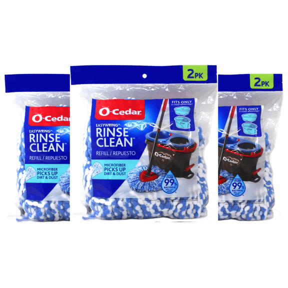 O-Cedar EasyWring RinseClean Refill, Microfiber Mop Head, 2 Count, Deep Clean, Machine Washable 3 Pack