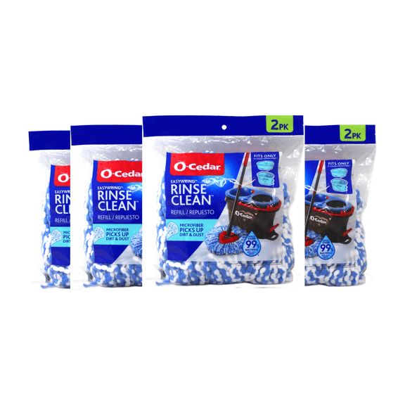 O-Cedar EasyWring RinseClean Refill, Microfiber Mop Head, 2 Count, Deep Clean, Machine Washable 4 Pack