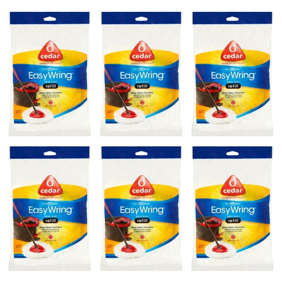 O-Cedar EasyWring Spin Mop Refill Microfiber Reusable Machine Wash Clean White, 6-Pack