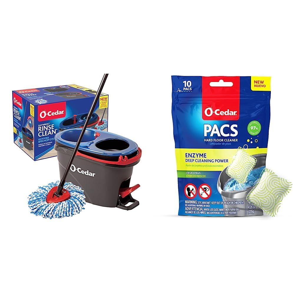 OCedar Easywring Rinseclean Microfiber Spin Mop & Bucket Floor Cleaning System & Pacs Hard