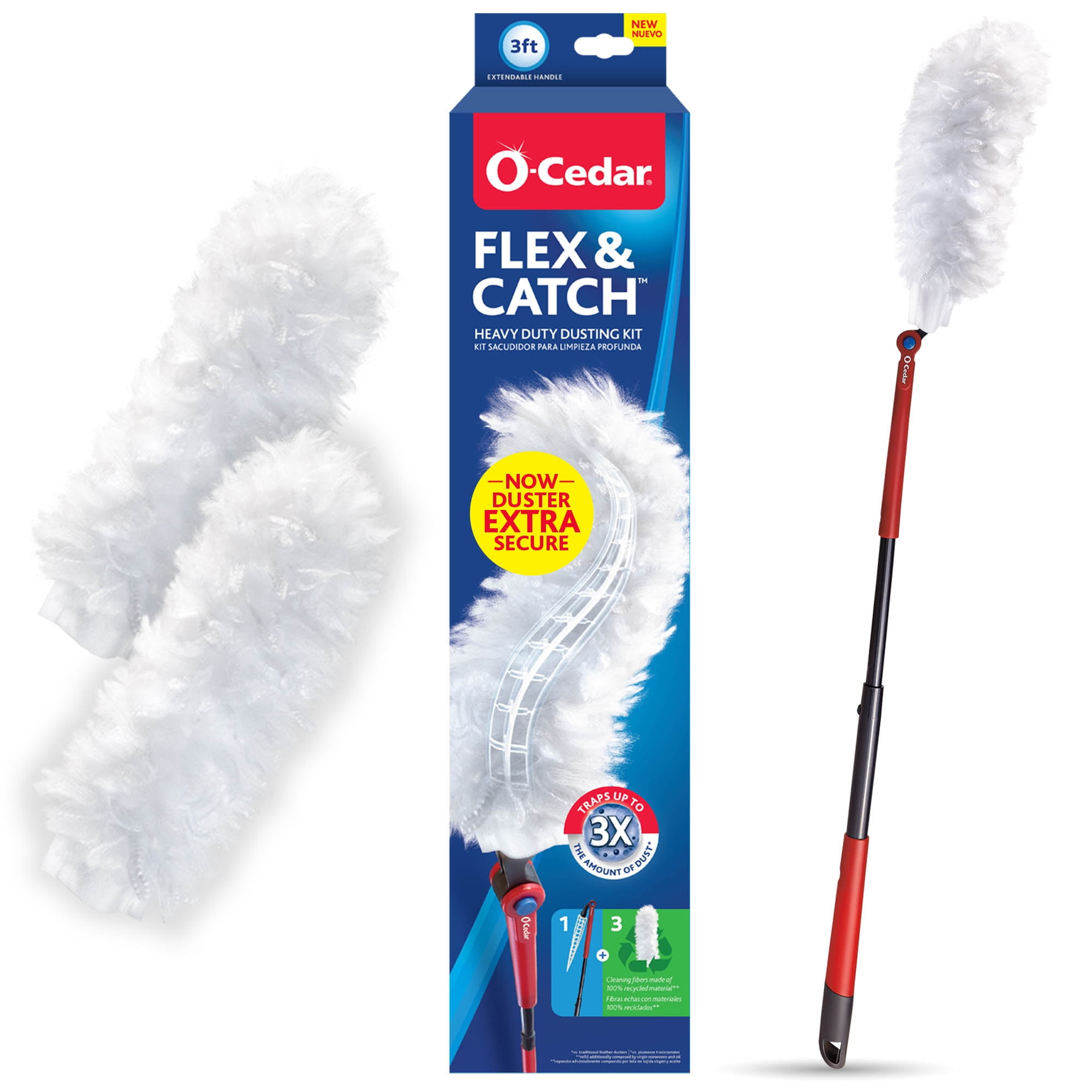 O-Cedar Flex & Catch Heavy Duty Dusting Kit, 3 Ft Extendable Handle + 3 Refills, New & Improved