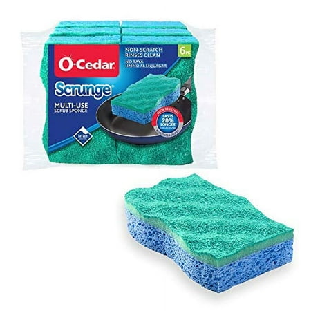 O-Cedar Scrunge Multi-Use (Pack of 6) Non-Scratch, Odor-Resistant All-Purpose Scrubbing Sponge Safely Cleans All Hard Surfaces in Kitchen and Bathroom, 6 Count (Pack of 1), Blue