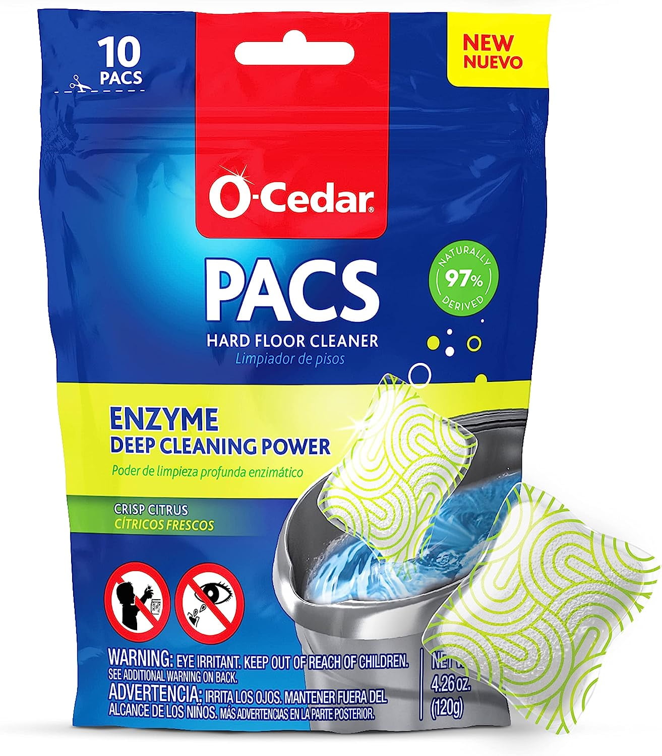 OCedar PACS Hard Floor Cleaner, Crisp Citrus Scent 10 Count (1Pack