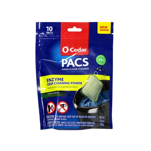 O-Cedar PACS Hard Floor Cleaner, Crisp Citrus Scent 10 Count (1-Pack) | Made with Naturally-Derived Ingredients | Safe to Use on All Hard Floors | Perfect for Mop Buckets