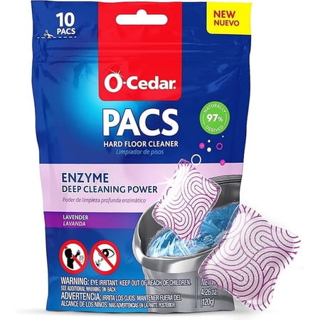 O-Cedar PACS Hard Floor Cleaner, Lavender Scent 10 Count (1-Pack) | Made with Naturally-Derived Ingredients | Safe to Use on All Hard Floors | Perfect for Mop Buckets