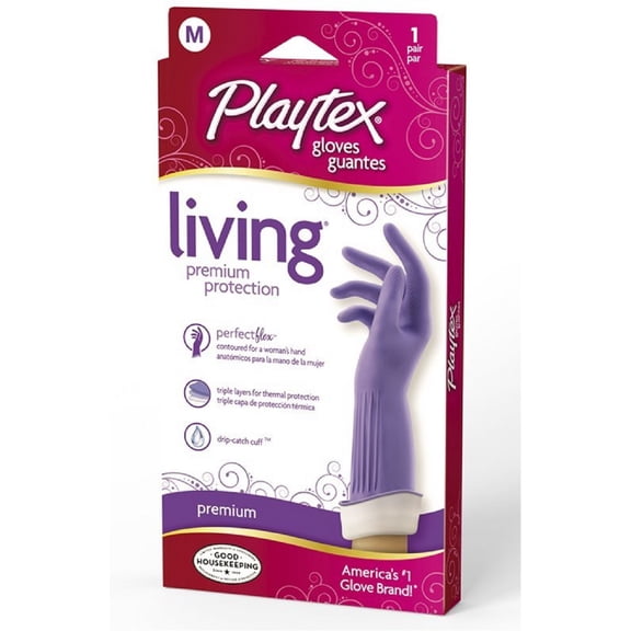 O-Cedar Playtex Gloves Living Reuseable Rubber Cleaning Gloves, Premium Protection, Size - Medium (1 Pair)