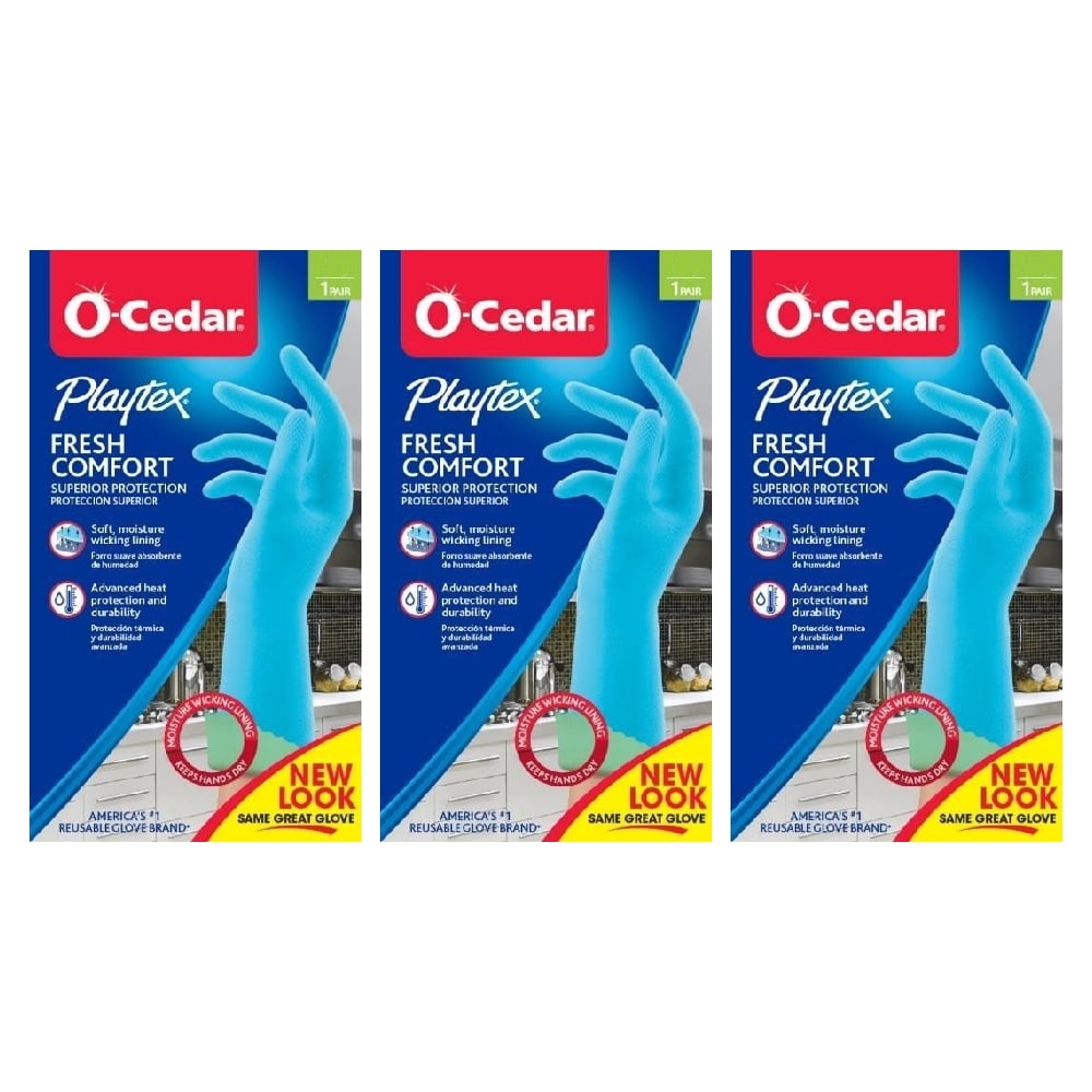 OCedar Playtex Large Fresh Comfort Gloves, Blue, 3 Pairs for