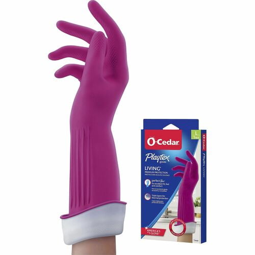 O-Cedar Playtex Living Gloves, 14" Glove Length, Chemical, Bacteria Protection, Large Size, Latex, Neoprene, Nitrile, Pink (166120) | 2 Pairs (4 Total)