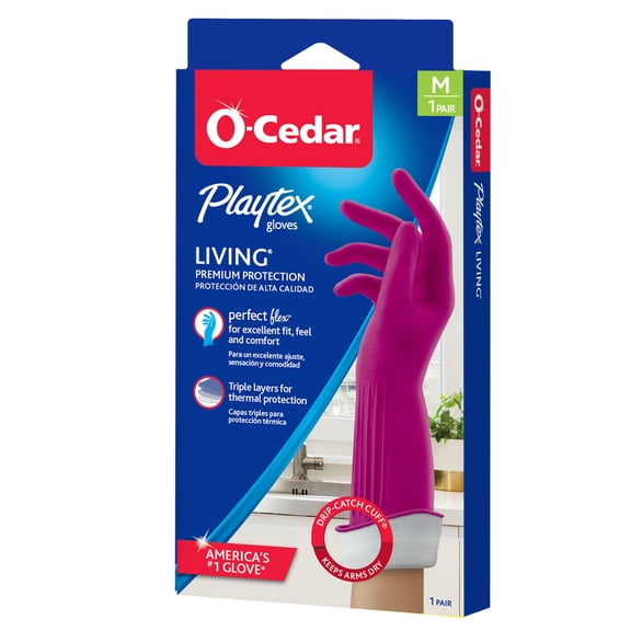 O-Cedar Playtex Living Gloves Premium Protection Rubber Cleaning Gloves, Medium, 1 Pair