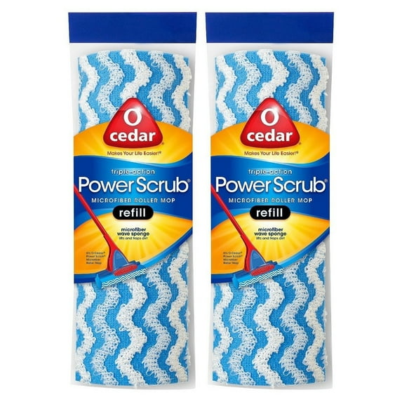 O-Cedar Power Scrub Refill Microfiber Wave Sponge Clean Roller Mop Refill, 2-Pack
