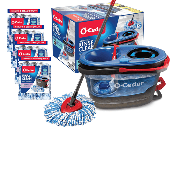 O-Cedar RinseClean Spin Mop & Bucket System with 4 Deep Clean Refill (Variety Pack)