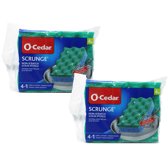 O-Cedar Scrunge Multi-Use Non-Scratch Scrub Sponge, All-Purpose Cleaning Sponge for Kitchen & Bathroom, 4 Count Pack of 2
