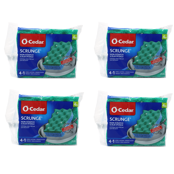O-Cedar Scrunge Multi-Use Non-Scratch Scrub Sponge, All-Purpose Cleaning Sponge for Kitchen & Bathroom, 4 Count Pack of 4