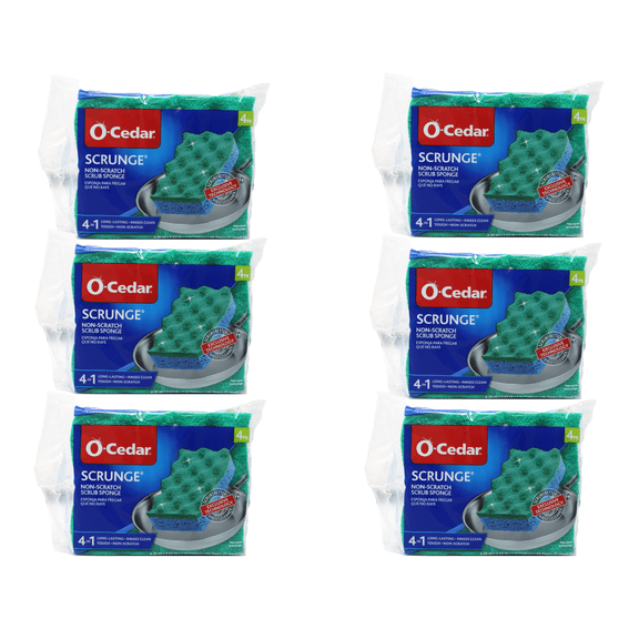 O-Cedar Scrunge Multi-Use Non-Scratch Scrub Sponge, All-Purpose Cleaning Sponge for Kitchen & Bathroom, 4 Count Pack of 6