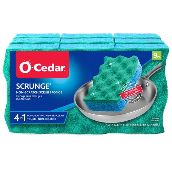 O-Cedar Scrunge Non-Scratch Scrub Sponge for Kitchen and Bathroom, 9 Count