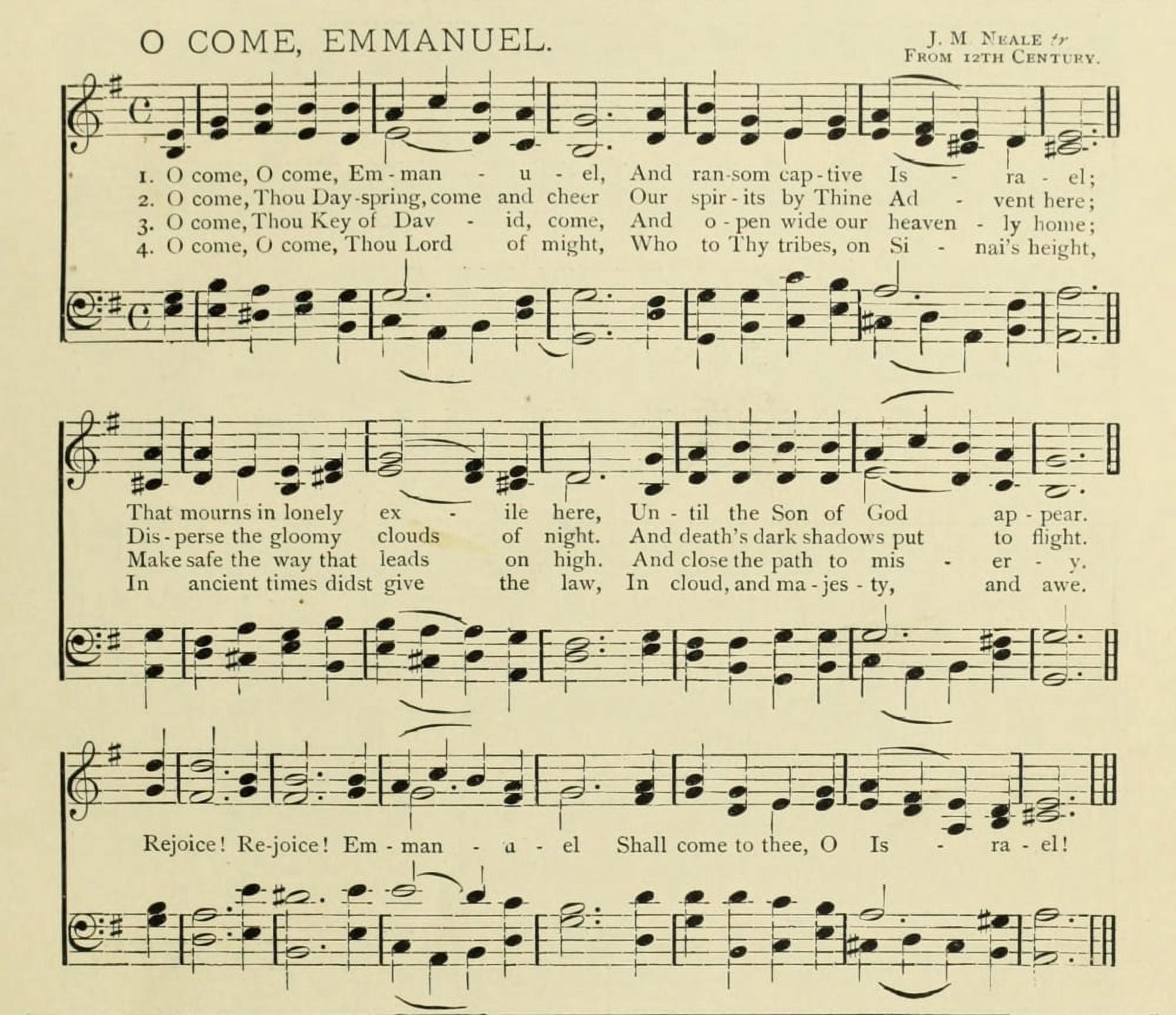 O Come Emmanuel Christmas in Song 1891 Canvas Art - (24 x 36)