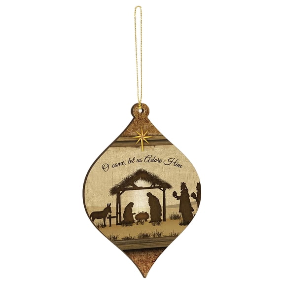 O Come, Let Us Adore Him Inspirational Hanging Christmas Ornament - Size 5 x 3.25 Inches