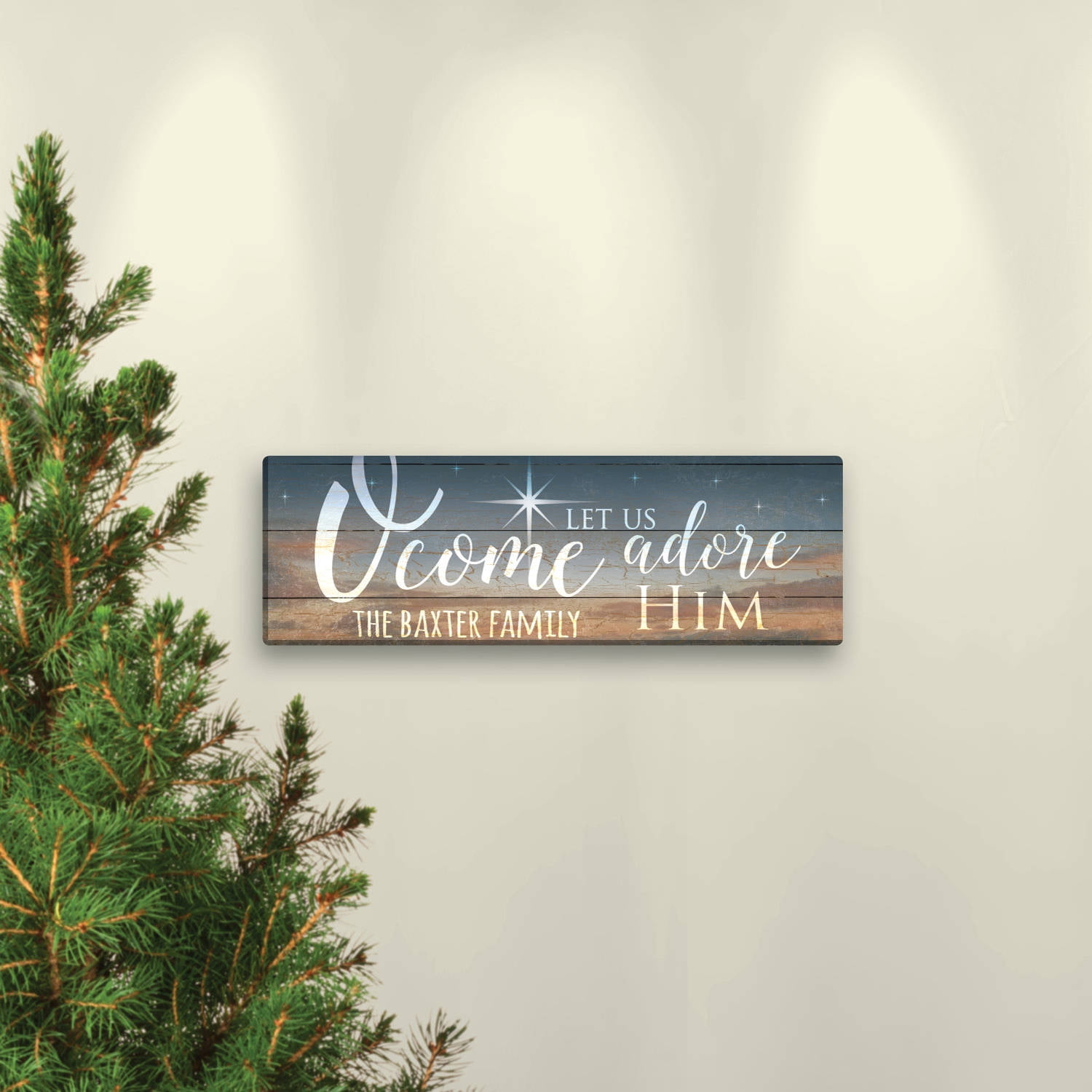 O Come Let Us Adore Him Personalized 6" x 18" or 9" x 27" Canvas