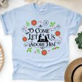 thumbnail image 1 of O Come Let Us Adore Him T-Shirt, Christian Nativity Scene Christmas Tee, Light Blue, Size 4XL, 1 of 6