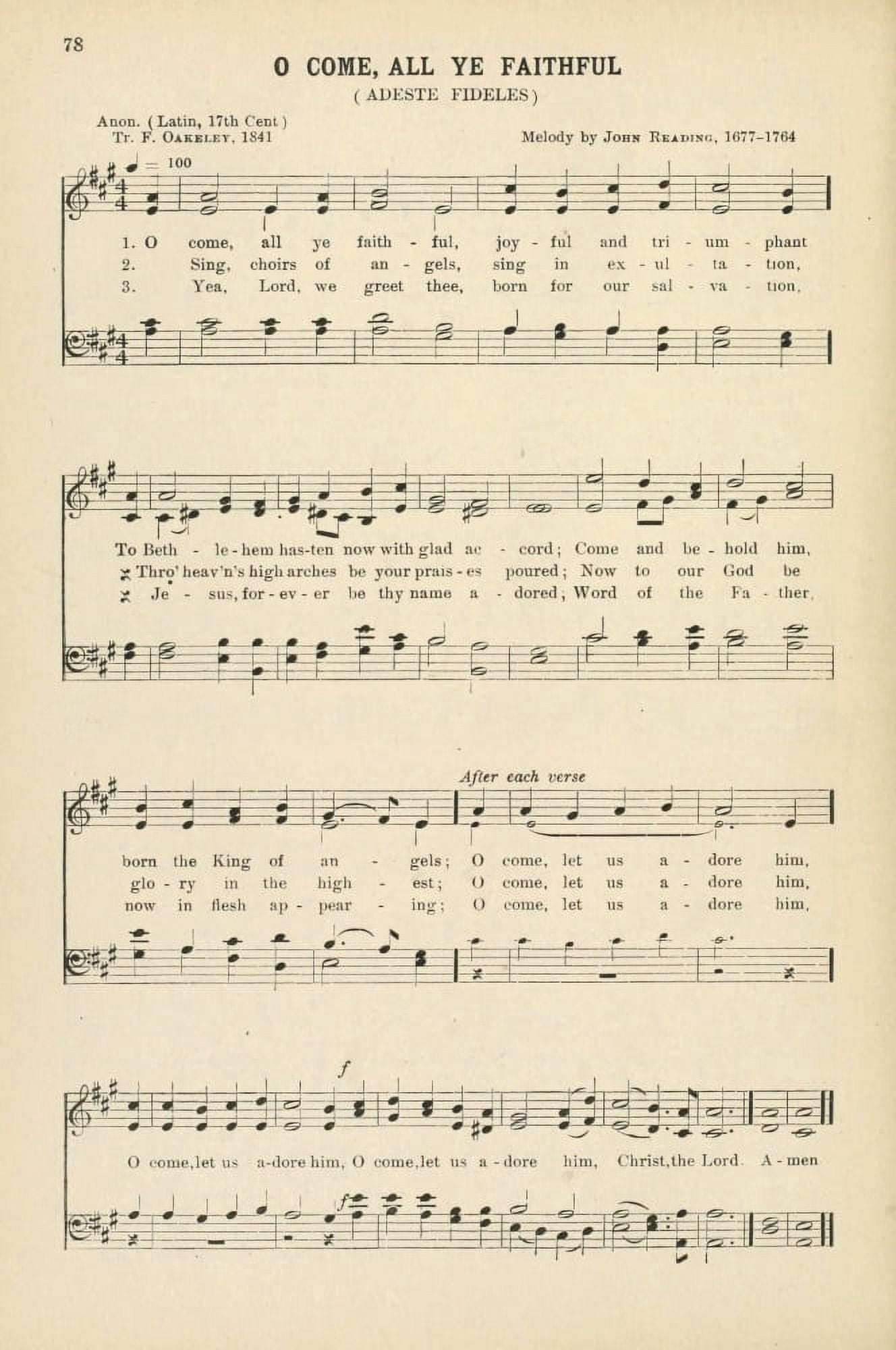 O Come all ye Faithful Wade (1711-86) & Reading (1677-1764) Christmas Carols & Hymns 1910 Canvas Art - (18 x 24)