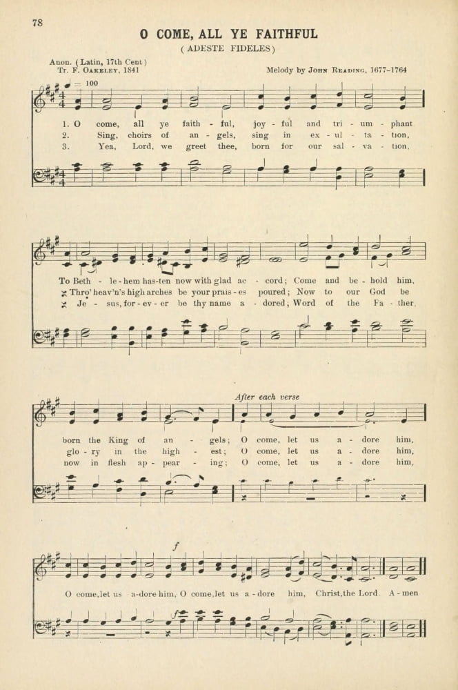 O Come all ye Faithful Wade (1711-86) & Reading (1677-1764) Christmas Carols & Hymns 1910 Canvas Art - (24 x 36)