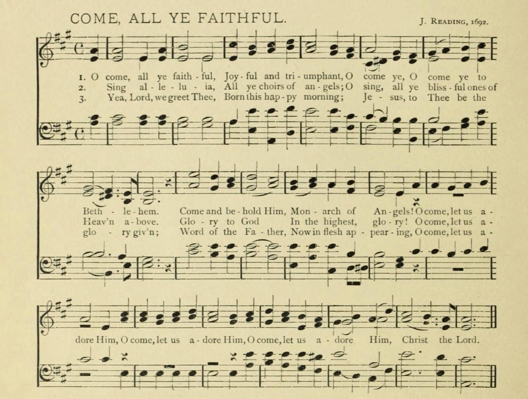 O Come all ye Faithful Wade (1711-86) & Reading (1677-1764) Christmas Songs 1891 Canvas Art - (18 x 24)