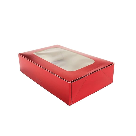O'Creme 1-Piece Window Red Gift Box Treat Box Cookie Box 8-1/2 Inch x 5-3/8 Inch x 2 Inch High, Pack of 5