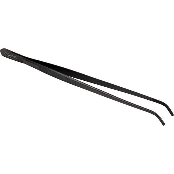 O'Creme 12 Inch Stainless Steel Precision Kitchen Culinary Tweezer Tongs 12" Curved, Gold