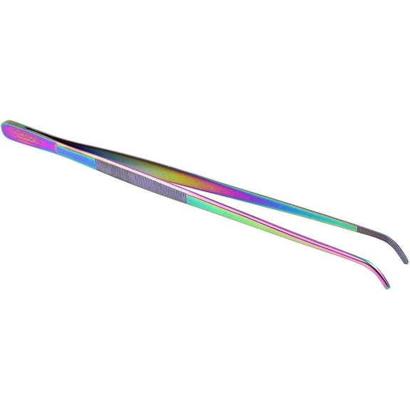 O'Creme 12 Inch Stainless Steel Precision Kitchen Culinary Tweezer Tongs 12" Curved, Multicolored