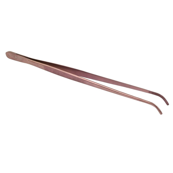 O'Creme 12 Inch Stainless Steel Precision Kitchen Culinary Tweezer Tongs 12" Curved, Rose Gold
