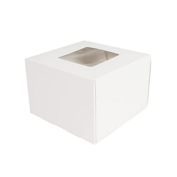 O'Creme 6 Inch x 6 Inch x 4 Inch High Square Cake Box All White with Clear Window - Pack of 25