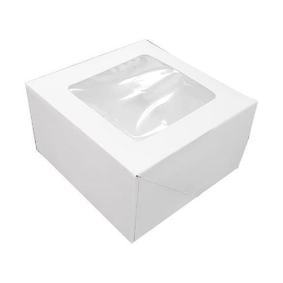 O'Creme 8 Inch x 8 Inch x 4 Inch High Square Cake Box All White with Clear Window - Pack of 5