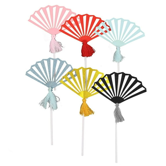 O'Creme Assorted-Color Fan-with-Tassel Cake Toppers, Total 9 Pieces