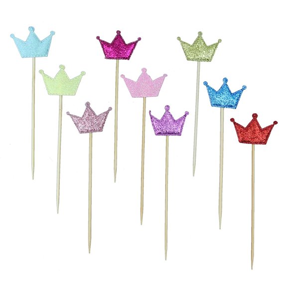 O'Creme Assorted-Color Glittered Crowns Cake-Topper Set, Total 45 Pieces