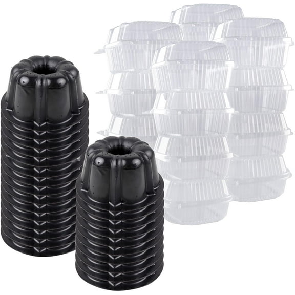 OCreme Bakeable Plastic Mini Cake Pan with Container - Baking Pan With Non-Stick Silicone - Reusable Mold For Baking and Much More - and Clear Snap-Closure Container - 50 Cake Pans + 50 Containers