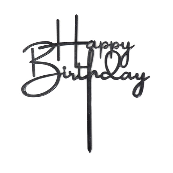 Black Script Happy Birthday Cake Topper, by O'Creme
