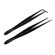 OCreme Black Stainless Steel Precision Kitchen Culinary Fine-Tip Tweezer Tongs, 1 with Curved Tip and 1 with Straight Tip