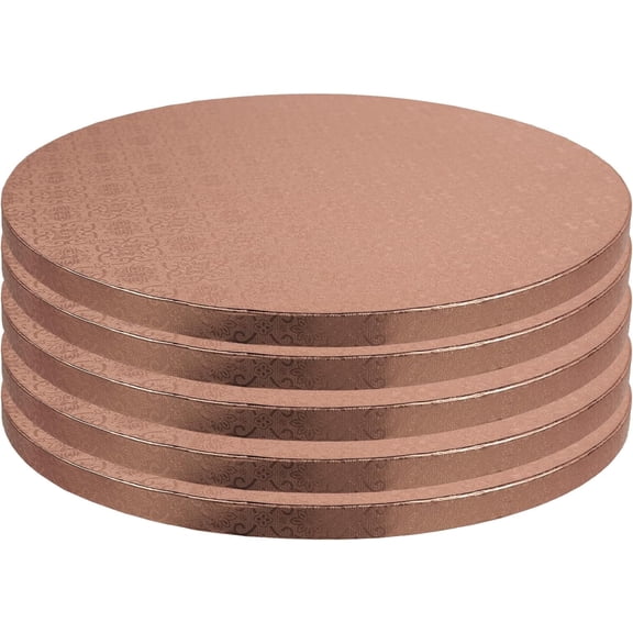 O'Creme Rose Gold Round Cake Board Drum, 20", 1/2" Thick Disposable Cake Drum, Pack of 5, Round Cake Base and Cake Platter for Tiered Cakes