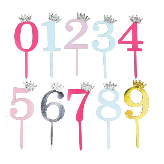 O'Creme Crowned-Number Plastic Cake Toppers, 10-Piece Set