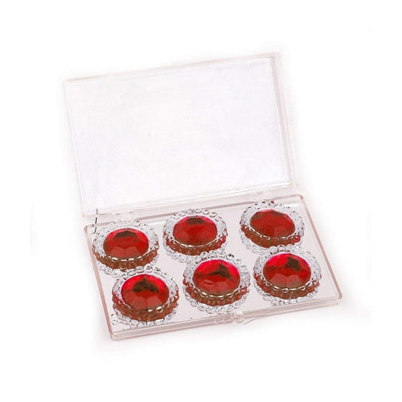 O'Creme Edible Diamond-Framed Round Gemstones 28mm for Decorating Cakes and Cupcakes; 6 Pieces - Ruby Red