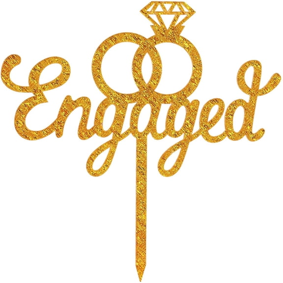O'Creme Engaged-with-Ring-and-Diamond-Ring Cake Topper, Gold