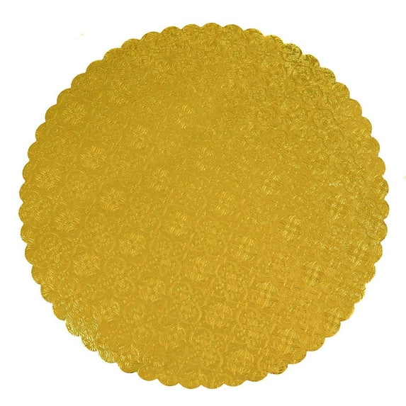 O'Creme Gold-Top Scalloped Round Cake and Pastry Board 3/32 Inch Thick 10, 14 Inch