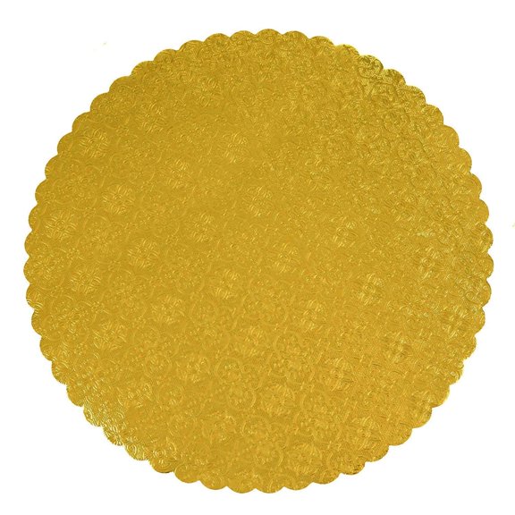 O'Creme Gold-Top Scalloped Round Cake and Pastry Board 3/32 Inch Thick 10, 14 Inch