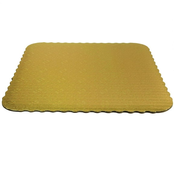O'Creme Gold-Top Scalloped Square Cake Board 3/32 Inch Thick 10, 10" x 10"