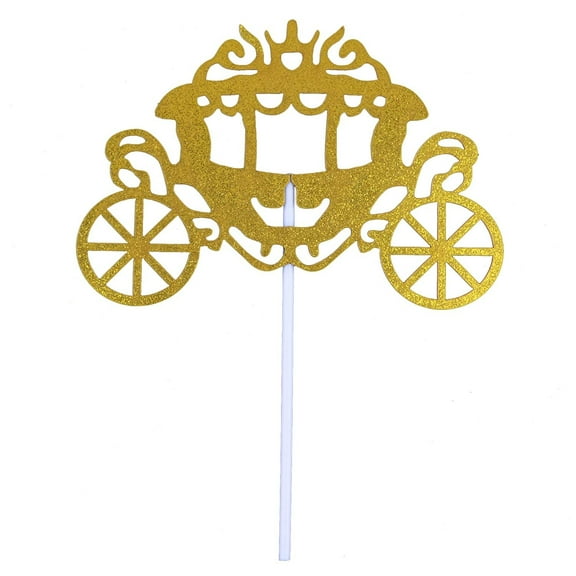 O'Creme Gold-Wedding-Coach Cake Topper with Separate Stick, Pack of 10