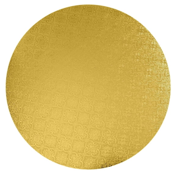 O'Creme 10" Gold Cake Drum Board, Pack of 10, 1/4" Thick Foil-Wrapped Round Base for Displaying Mini Cake Pans, Bundt Cake Molds and Tiered Cakes