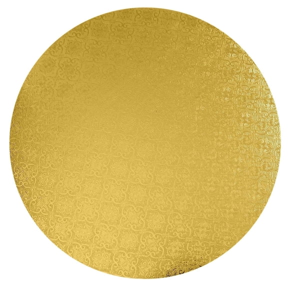 O'Creme 14" Gold Round Cake Board Drum, Pack of 10, 1/4" Thick Foil-Wrapped Cake Board for Decorating, Display, and Transport
