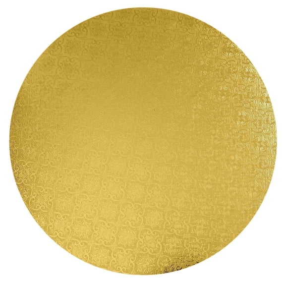 O'Creme 16" Gold Cake Board Drum, Pack of 10, 1/4" Thick Foil-Wrapped Round Cake Board for Cake Display, Decorating, Transport, and Presentation