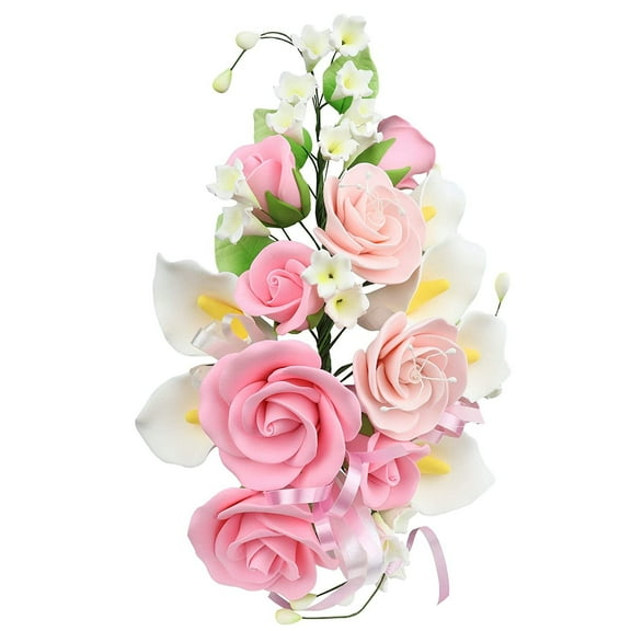 O'Creme 12" x 7" Gumpaste Flower Spray of Roses and Calla Lilies Cake Decorations