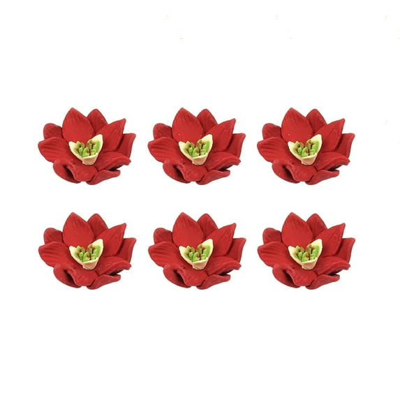 O'Creme Mini Poinsettia Gumpaste Sugar Flower 1-3/8 Inch, 6 Pieces Red